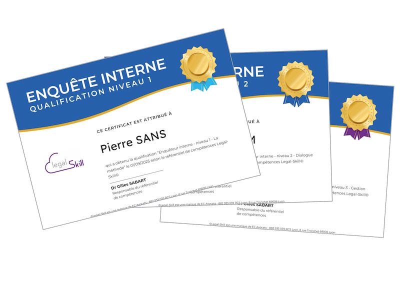 certificat de réalisation des 3 niveaux de l'enquête interne
